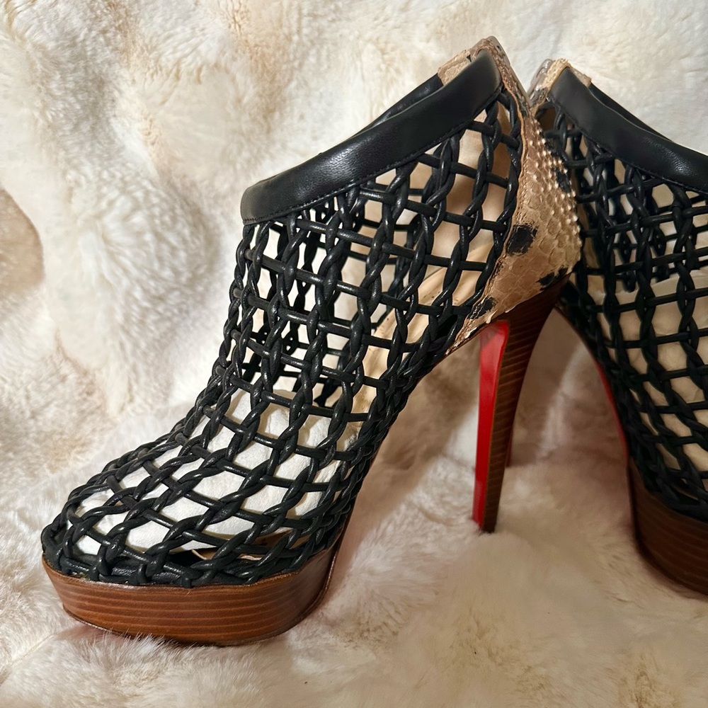Christian Louboutin Black and Brown Heels with Cage Design